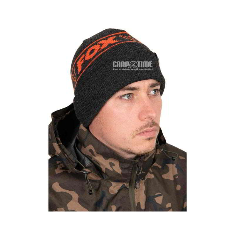 FOX BEANIE HAT BLACK & ORANGE