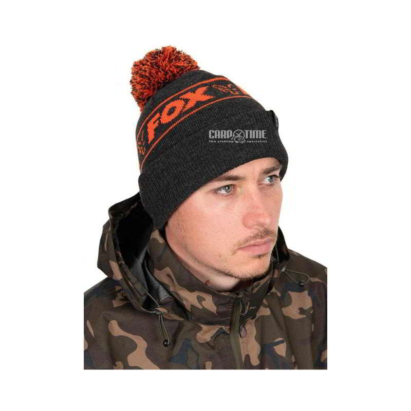 FOX BOBBLE HAT BLACK & ORANGE